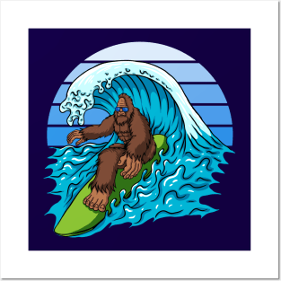 Bigfoot Surfing The Waves Posters and Art